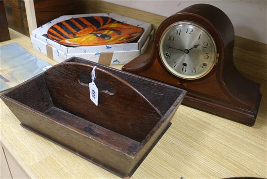 A Clock and oak cutlery carrier